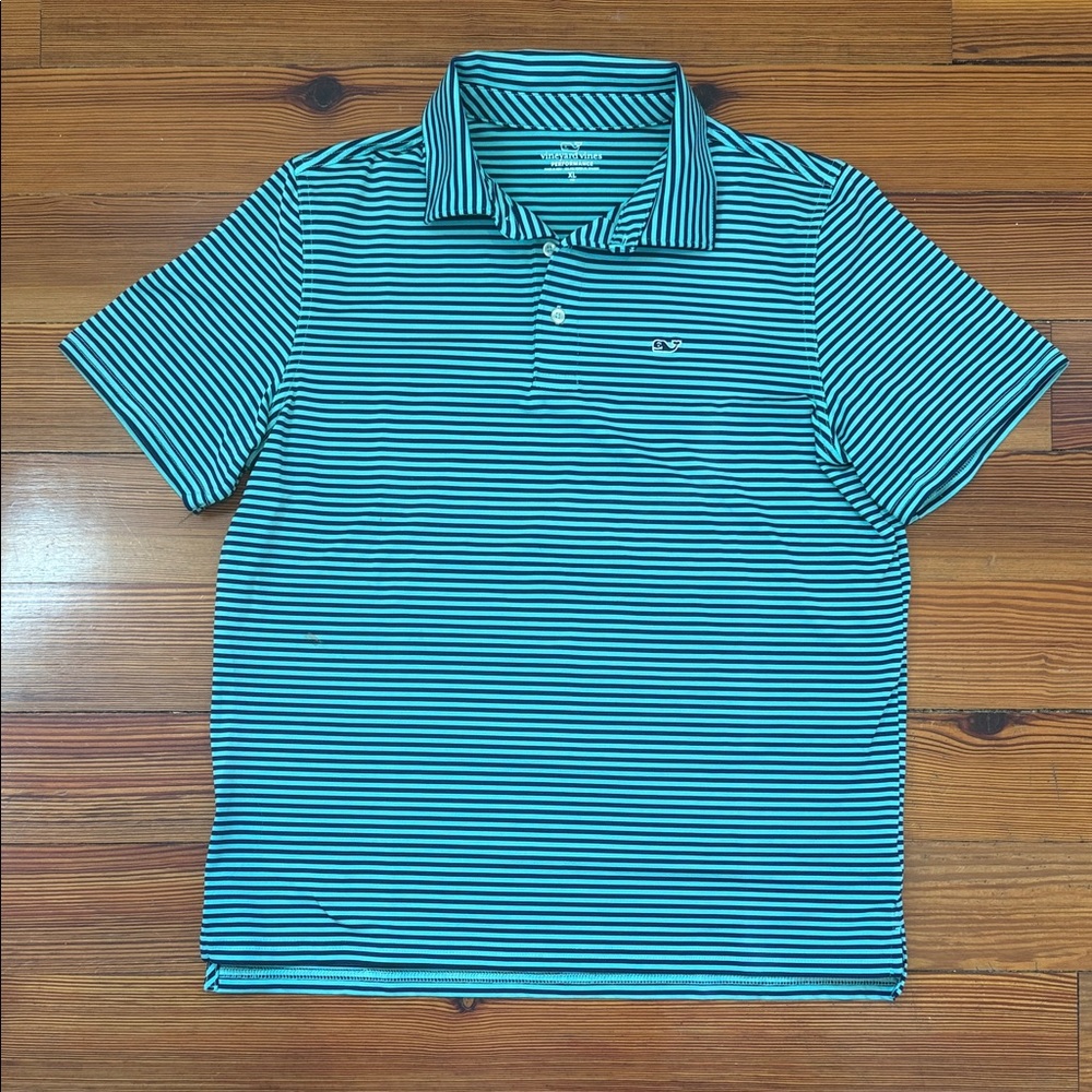 Vineyard Vines Boy’s Teal and White Polo Performance Fabric Shirt